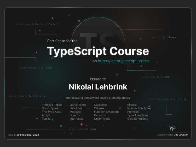 Online course certificate
